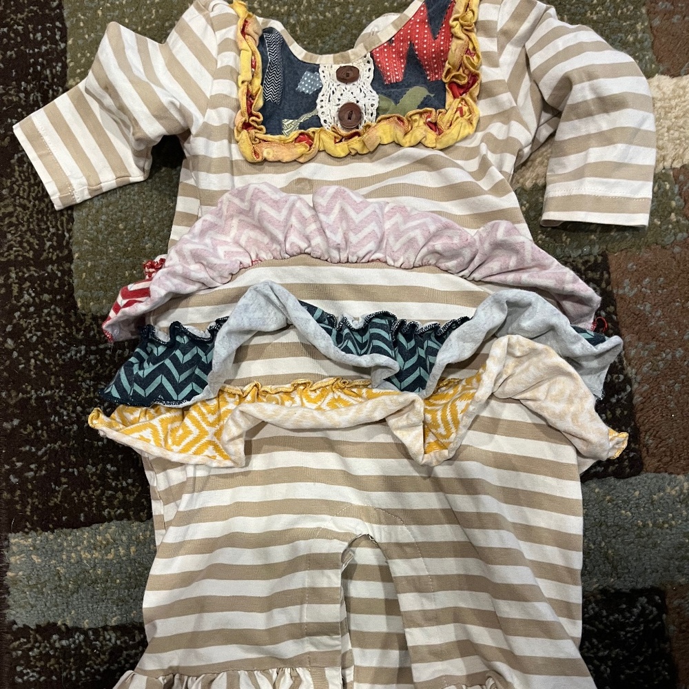 Mustard pie baby girl one piece outfit, 9 months